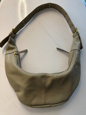 Antik Kraft Crescent Slouchy Hobo Bag-Taupe Grey Grommet Strap Shoulder Bag